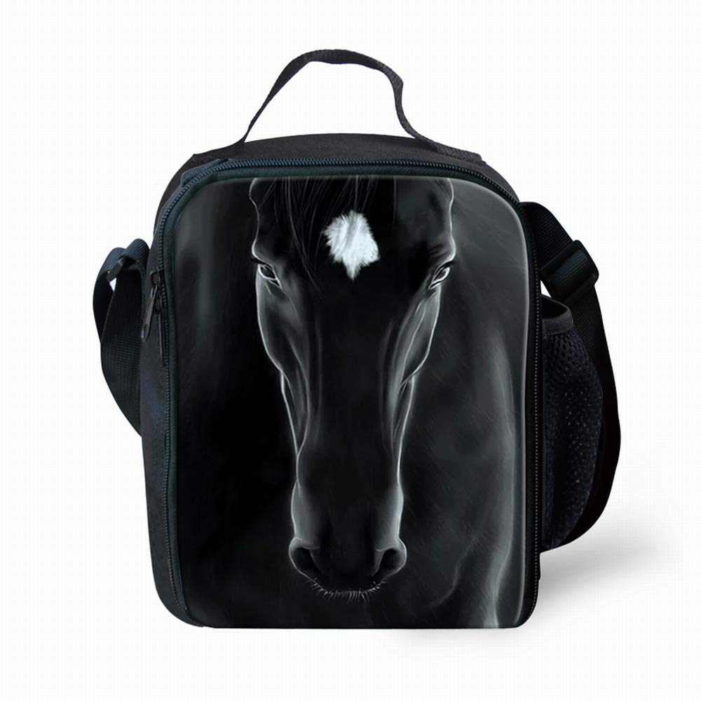 Amzbeauty Black Horse Lunch Bag for School Kids Boys Girls Small Lunch Box Insulated Lunch Container with Adjustable & Removable Tote Bag — image 1