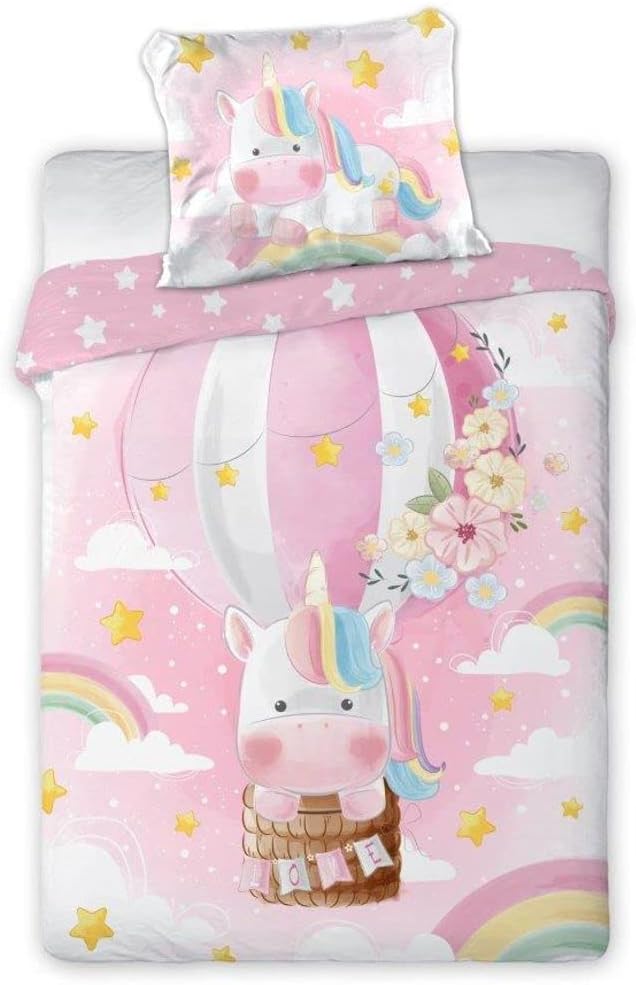 Faro Tekstylia Baby Bed Linen Children's Bed Linen 100 x 135 cm Bed Set 100% Cotton with Oeko-Tex Seal (Unicorn), Pink