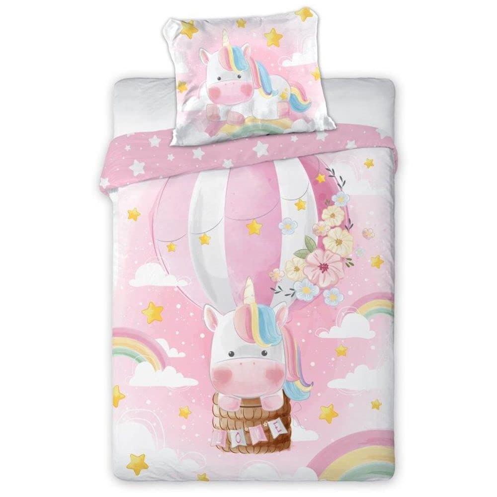 Faro Tekstylia Baby Bed Linen Children's Bed Linen 100 x 135 cm Bed Set 100% Cotton with Oeko-Tex Seal (Unicorn), Pink