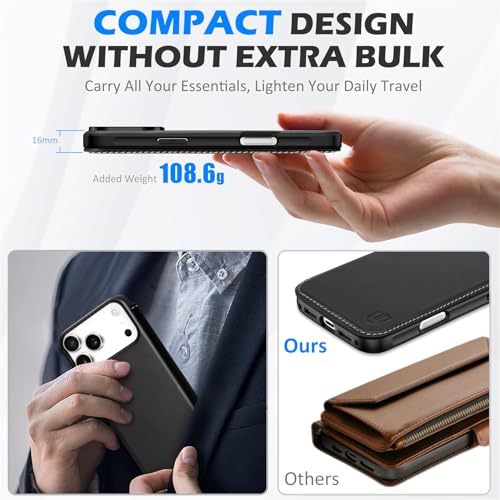 Coque mince iPhone 17 Pro Max cuir véritable étui portefeuille noir - 4