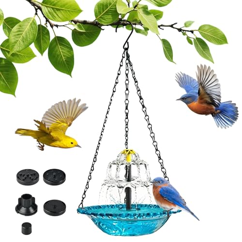 Solar Vogeltränke Hängend 3 Stufig Vogeltränke Garten mit Fließendem Wasser Vogelbad Garten Vogeltränke Stehend mit Metallketten Gartendeko für Draußen Wetterfest Lockt Baden Singen für Hof Terra