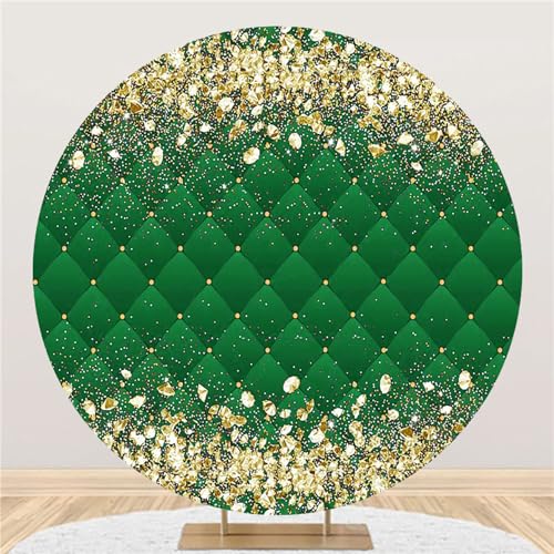Renaiss 7x7ft Gold Royal Theme Round Backdrop - Diamonds Cover Diamond Circle Background Golden Bridal Shower, Wedding Party Decors Arch for Green, Baby Shower Photo Booth Props