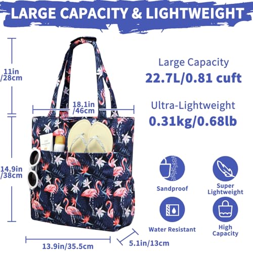 Image of Kasqo Beach Tote Bag for Women, 22L Waterproof Sandproof Medium Packable Travel Bag with Zipper for Pool Gym Shopping