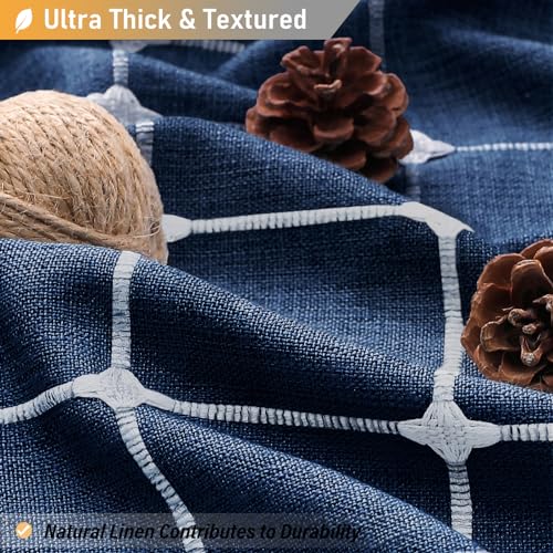 Image of BTTN Stall Fabric Shower Curtain - 54x78 Inch Boho Linen Heavy Duty Tassel Shower Curtain Set with 10 Hooks, Narrow Rustic Modern Farmhouse Neutral Cloth Thick Shower Curtains for Bathroom - Navy Blue