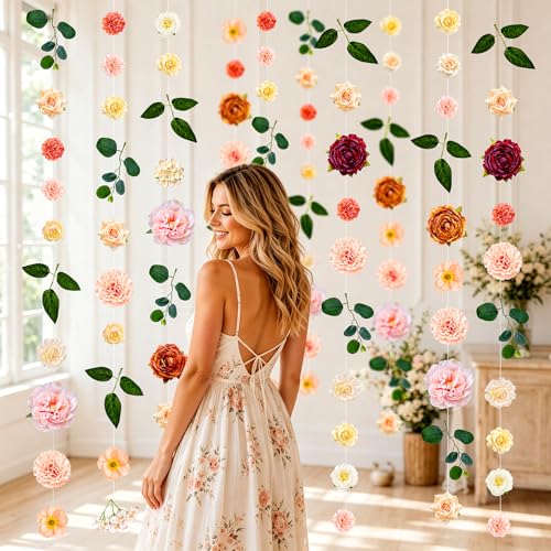 6 Pack Artificial Flower Garland, 35.4ft Hanging Flowers Silk Faux Vines for Wildflower Party Decorations Wedding Arch & Home Decor, Romantic Wedding, Holiday, Indoor Outdoor (6, Champagne) — view 3
