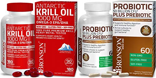 Bronson Probiotic 50 Billion Cfu + Prebiotic With Apple Polyphenols & Pineapple Fruit Extrac Antarctic Krill Oil 1000 Mg With Omega-3S Epa Dha #TOP6