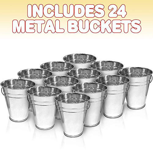 ArtCreativity Large Galvanized Metal Buckets with Handles, Set of 24, 5 Inch Metallic Pails, Rustic Wedding Decorations, Centerpieces for Party, Decorative Ice Buckets, Vase, Garden Planters