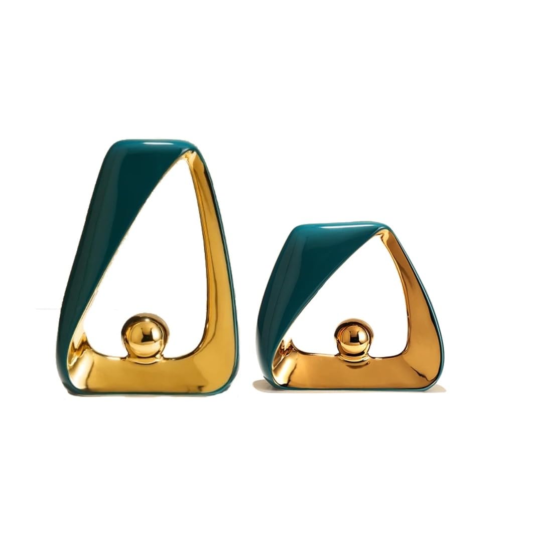 VOIDROP VD_ - Home Decor Accent -Triangle Abstract Art - Ceramic Decor Statue-Sculptures for Table Decorations - Nordic Luxury Home Décor Dining Room Living Room (Green Gold)