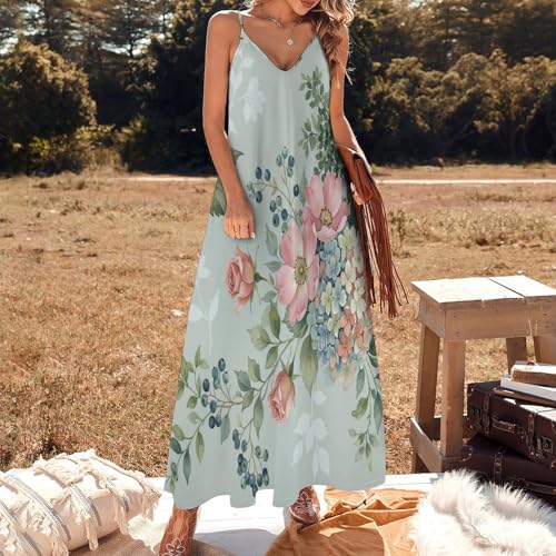 Robe bohème femme col en V chic imprimé champêtre d'été - 2