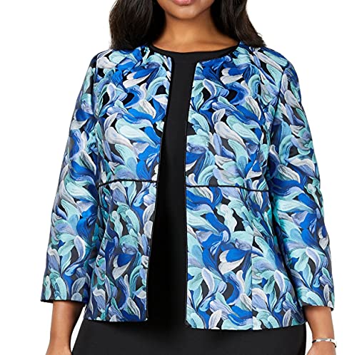 Kasper Women s Jewel Neck Jacquard Fly Away Jacket, Sea Glass Multi, 6