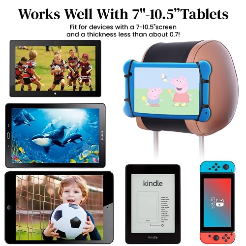 Image of Car Tablet Holder for Backseat, 7-10.5 Inch, Adjustable Silicone Strap, Hoop & Loop Closure, Anti-Slip, Portable, Easy Install, Universal Mount for Kids Travel Entertainment