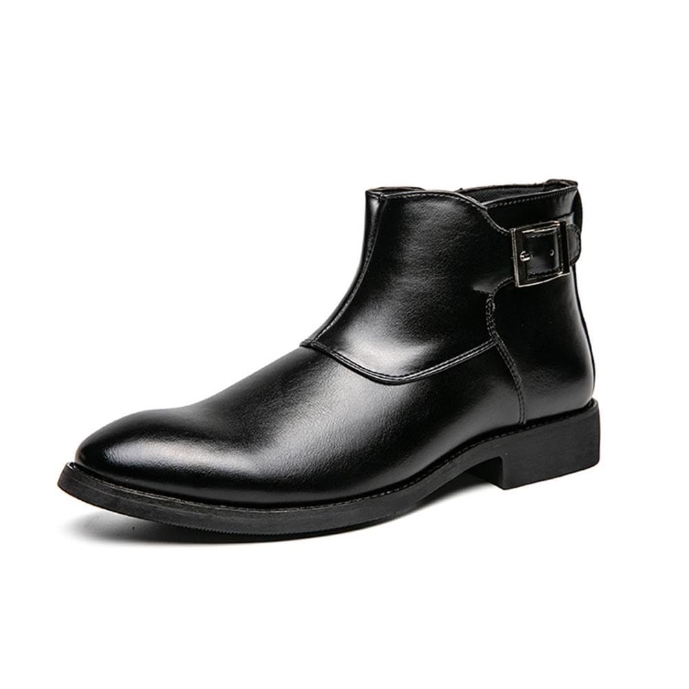 Herren Chelsea Boots Leder Stiefeletten mit Reißverschluss und Schnalle Klassische Business Casual Dress Schuhe für Party Hochzeit