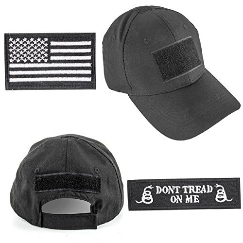Tactical Hat for Men Adjustable Operator Cap with Hook and Loop Panels, Includes USA Flag Patches, Military Baseball Cap