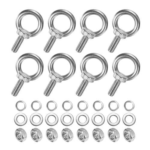 M METERXITY 8-Sets Stainless Eyebolt M10x26mm Shoulder Lifting Eye Bolt with Nuts Washers Male Screw Thread Ring Shoulder Eye Bolts Length 1.02 Inch for Suspending/Fastening