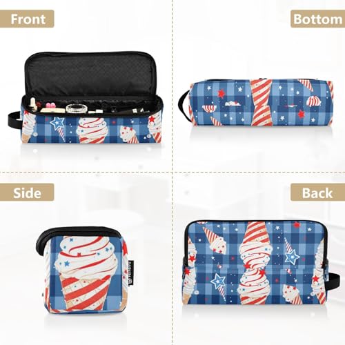 Organizador 2 en 1 para herramientas de cabello con tapete resistente al calor y bolsa de almacenamiento para planchas, rizadores y alisadores, diseño gingham azul con helado patriótico miniatura 5