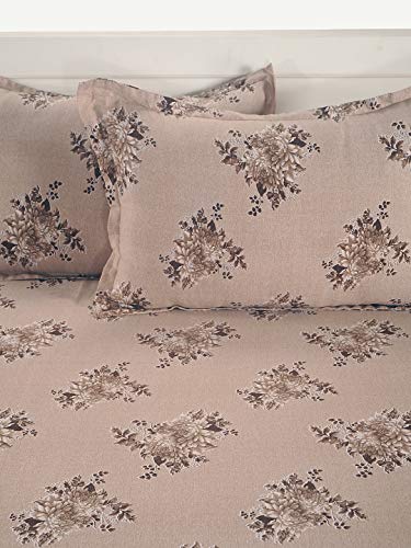 Image of Swayam Mercerized Pure Cotton King Bedsheet with 2 Pillow Covers | 250 TC Soft Breathable Bed Sheet | Floral Printed | Size 108 x 108 inch | Comfortable & Durable for Bedroom - Brown
