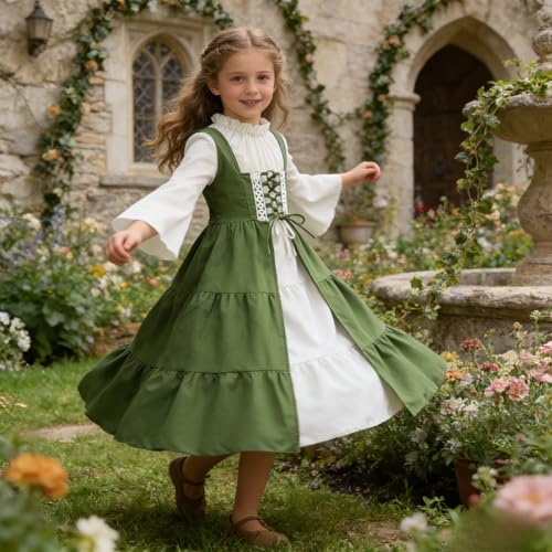 Disfraz Medieval Princesa para Niñas Color Verde miniatura 5