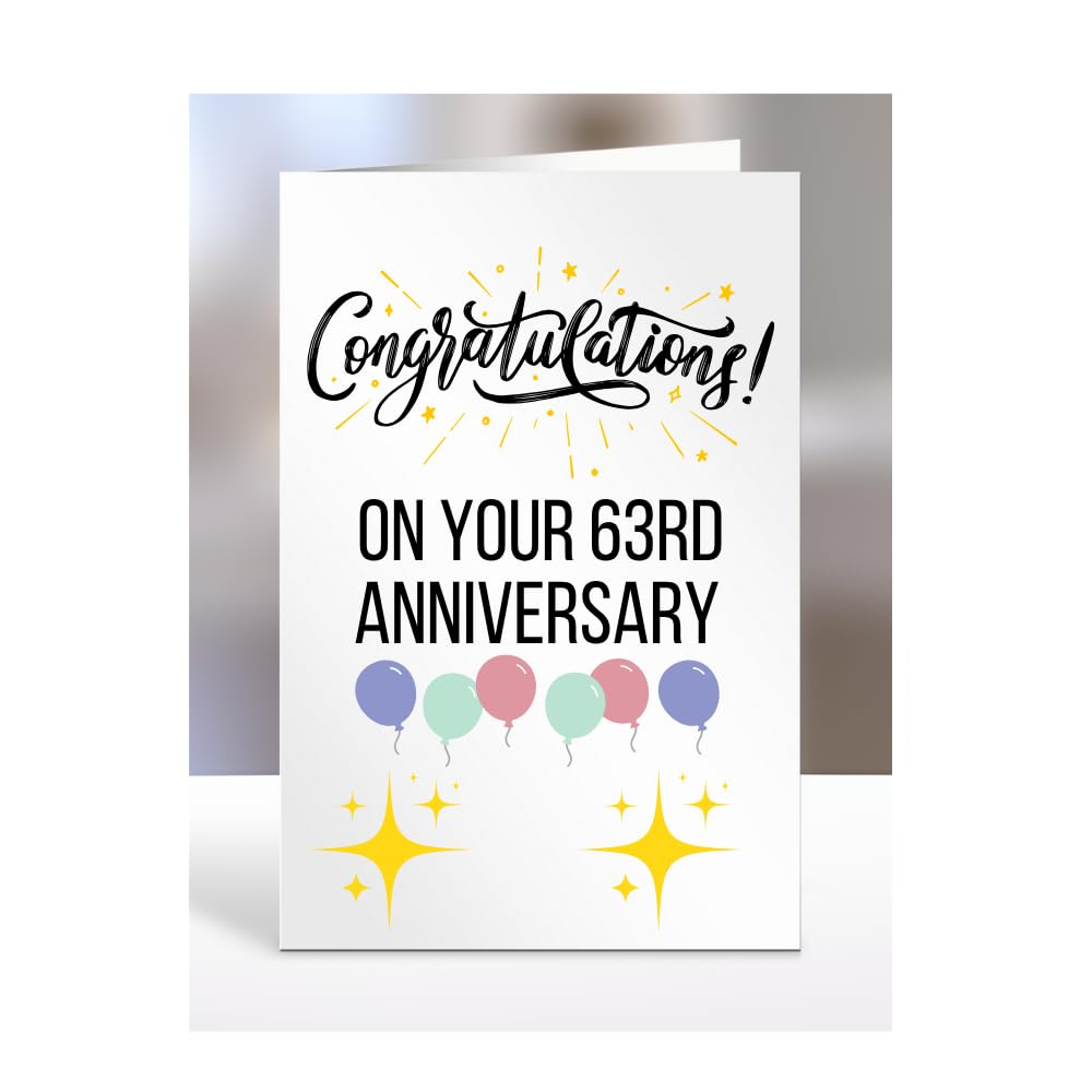 63rd anniversary card, for him, wedding, couple, husband, her, wife, gifts for men, women, presents, couples, traditional, them, from, congratulations on your 63 years, A5-73_64