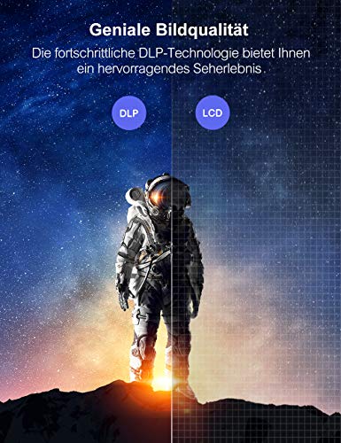 Crosstour Mini Beamer, Full HD DLP Taschen Video Projektor mit 3000 mAh akku Unterstützt Heimkino Projector für HDMI/Laptop/iOS/Android – Bild 3