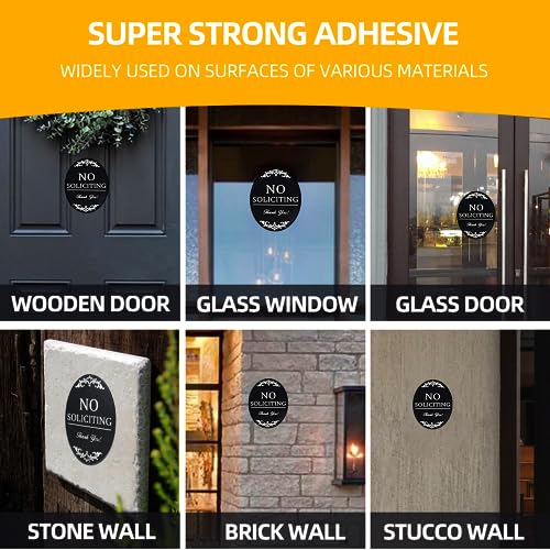 Image of No Soliciting Sign for Front Door, 4x5 Inch Aluminum Door Sign 2 Pack | Premium Aluminum No Soliciting Sign with 3M Adhesive, Weatherproof Door Plaque for Home, Office, Porch and Entryway