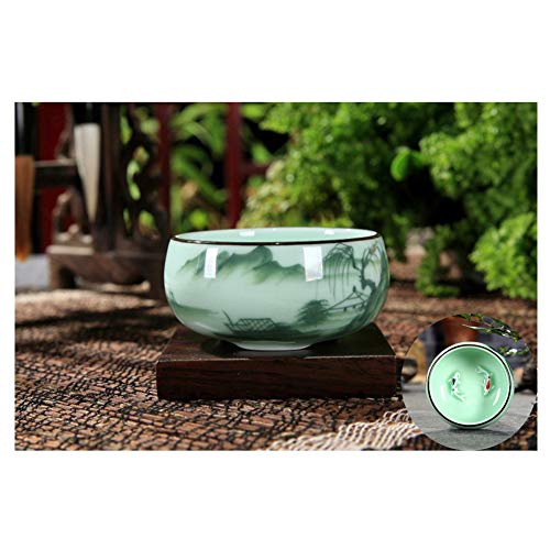 Hotumn Celadon Teacup Porcelain Chinese Kungfu Teacup Fishes And Lotus Pattern Set Of 3 #TOP3