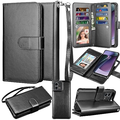 Takfox Wallet Case for Motorola Moto G Stylus 2023 5G, for Moto G Stylus 2023 Case, PU Leather Credit Card Holder Slots Case Folio Flip Detachable Magnetic Cover Kickstand & Carrying Strap, Black