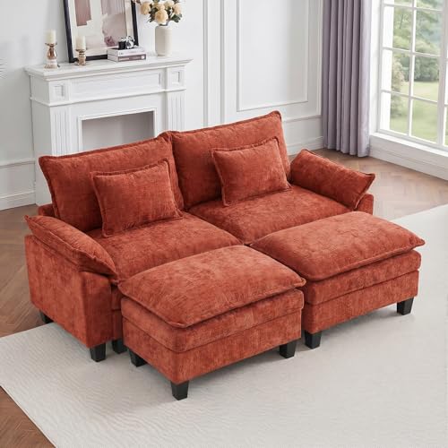 Image of IPKIG 82.3 inch Modular Cloud Couch with Storage, U Shaped Sectional Sofa with Ottoman & Pillow, Chenille Deep Seat Sectional Couches for Living Room, Apartment, Orange