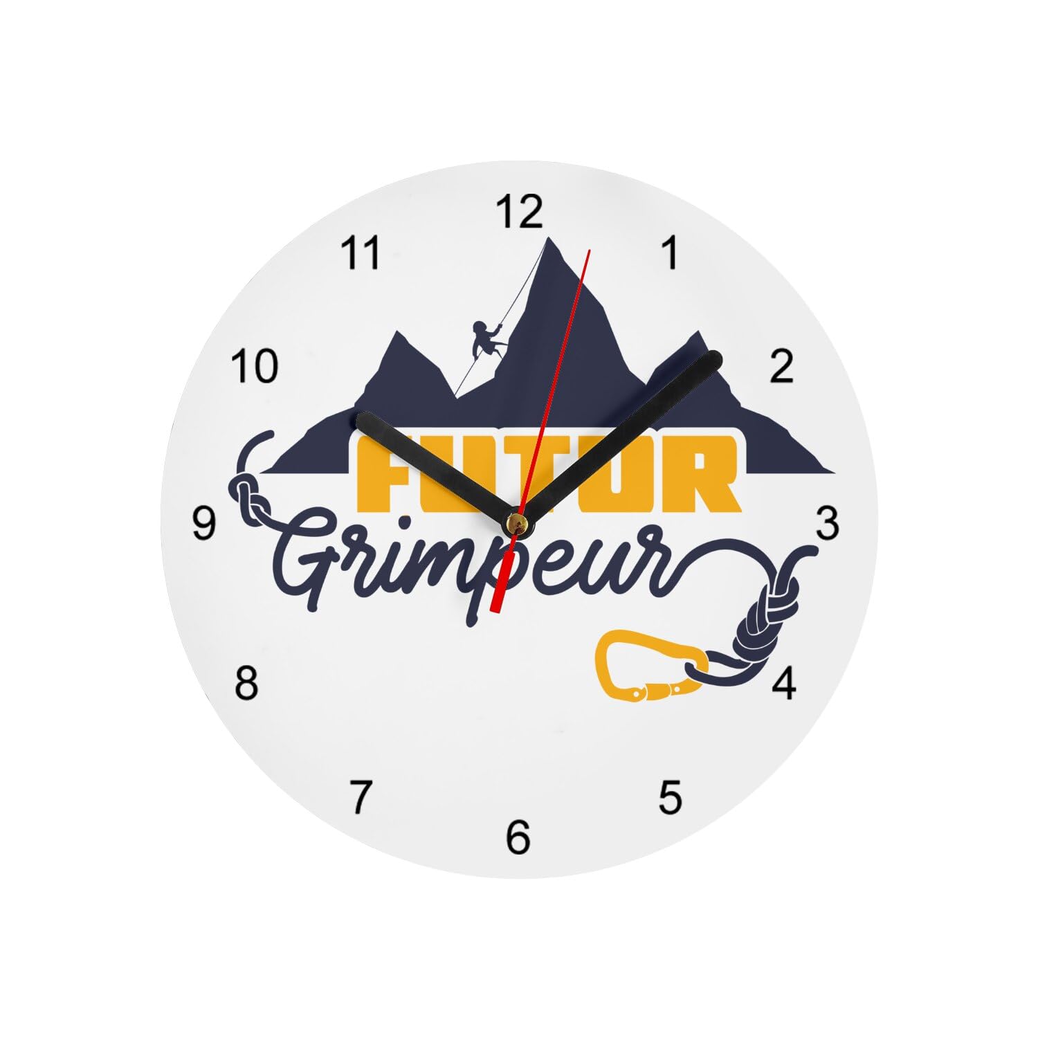 Horloge murale escalade outdoor en verre blanc deco chambre alpinisme 20cm