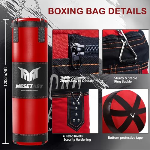 Mesetast Punching Bag for Adults, 4ft Heavy Boxing Bag Set with 12 OZ Gloves for MMA Karate Kickboxing Boxing - Unfilled by MESETAST - Image 2