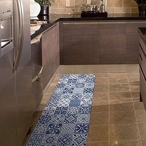 CREARREDA Läufer Teppich Küchenteppich Azulejos Tile Carpet 50x240 Isolierend, feuerhemmend, Kratzfest, hypoallergen, leicht zu waschender Vinyl Teppich. Komplett in Italien hergestellt Cover
