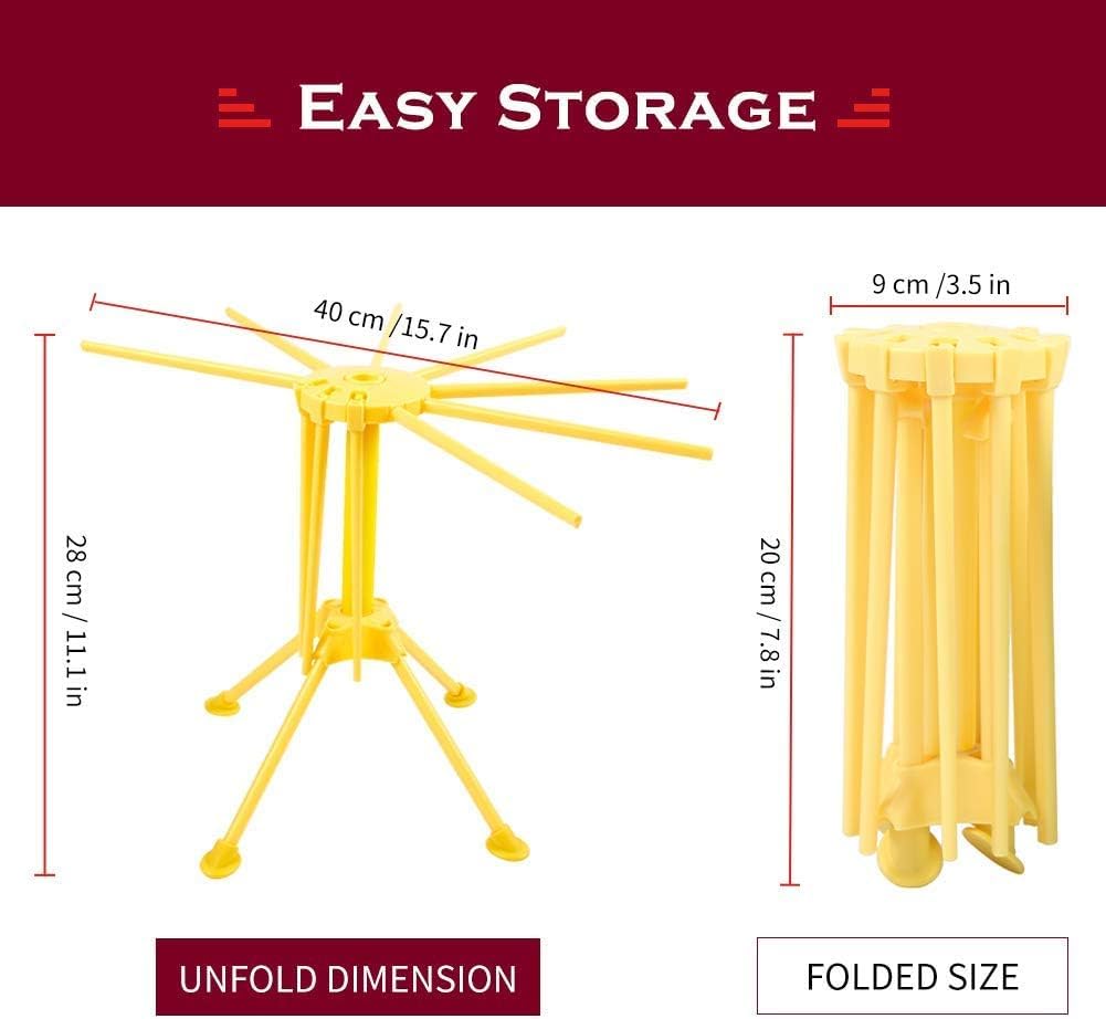 Suszarka do makaronu, suszarka do makaronu, stojak na makaron z 10 wysuwanymi szczeblami, zintegrowany pręt transportowy, składana suszarka do spaghetti, suszarka do makaronu