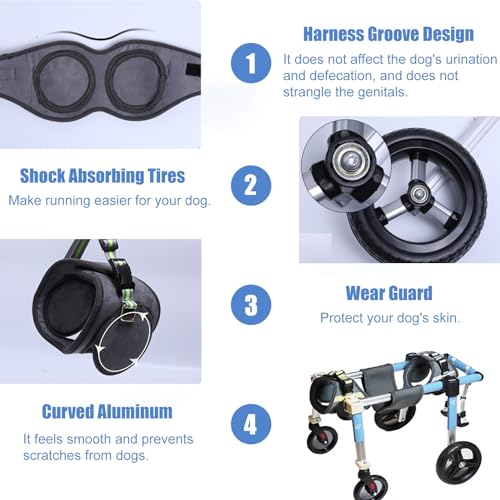 Regulowany wózek inwalidzki dla psa na przednie i tylne nogi, przenośny wózek do odzyskiwania dla psów, kotów i królików, pełne wsparcie, pomoc w poruszaniu się dla aktywnych zwierząt domowych