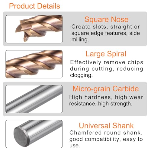 Image of HARFINGTON 2pcs Carbide Square End Mills 6mm (15 /64 inch) Dia 6mm (15 /64 inch) Shank 75mm (3 inch) Extra Long HRC55 TiSiN Coated Micro-Grain Tungsten Carbide 4 Flutes Milling Bit Cutter