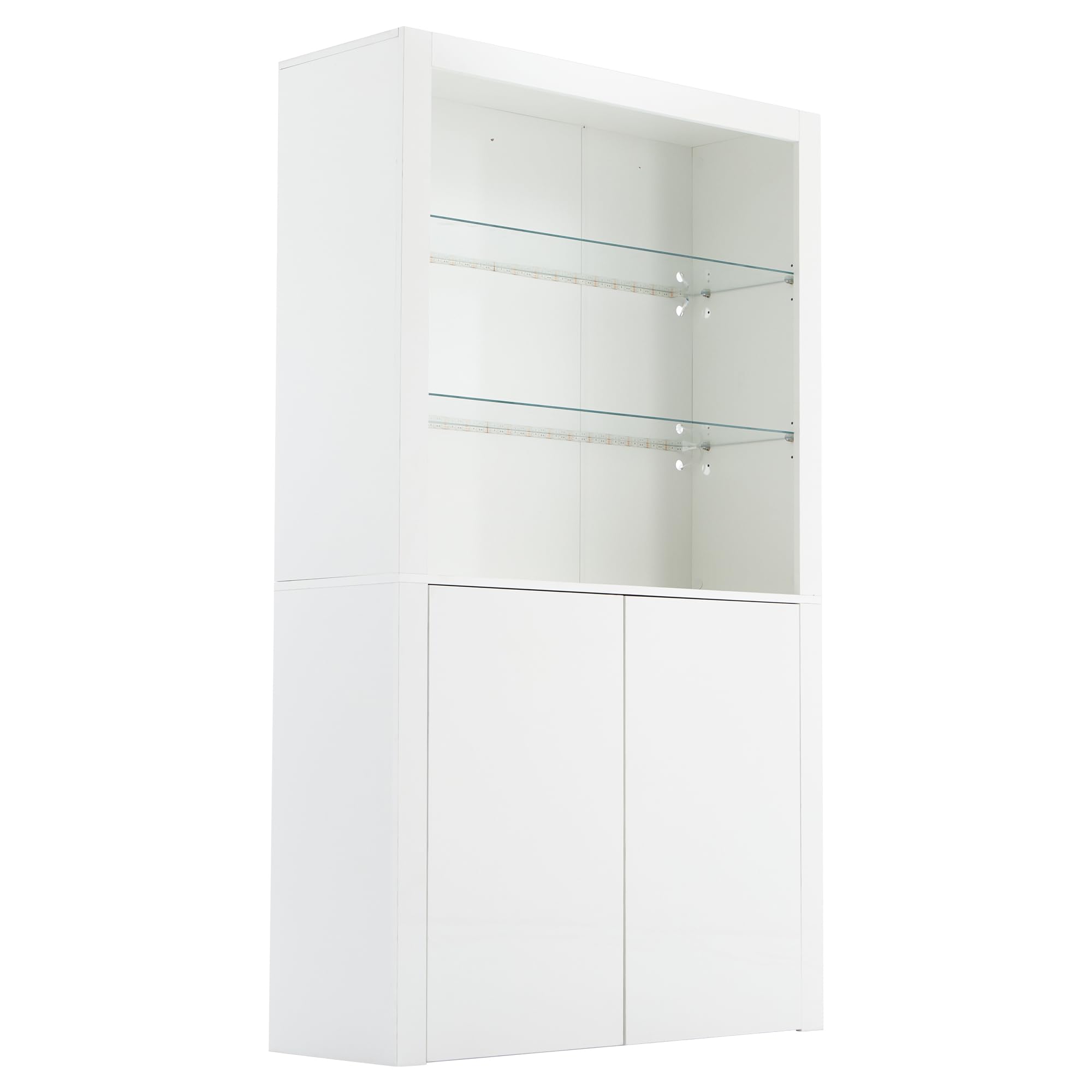 Vetrina bianca lucida, 100 x 35 x 170 cm, ripiano laterale per divano, con ripiano in vetro temperato, mobile verticale per soggiorno