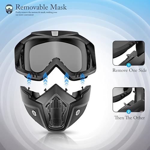 Eliane Reusable Goggle Mask Anti Scratch Uv Protective Face & Eyewear Windproof Dirt Shield with Soft Foam Padded Detachable Mouth Filter for Cycling Bike Off Road Racing Ride Unisex (Black Visor) (Image - 3)