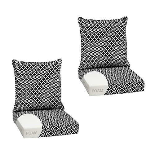 Image of Arden Outdoor Foam Deep Seat Cushion Set, 2-Pack, 24x24, Premium High-Density Foam, Never Flattens, Weather-Proof for Patio Chair Sofa Couch, Black Demi Tile