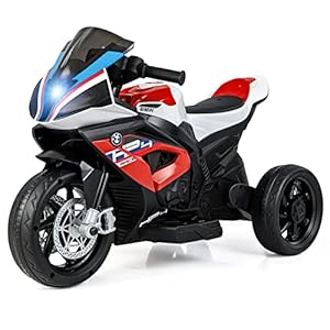 HONEY JOY 12V Kids Motorcycle, Licensed BMW Battery Powered Electric Vehicle for Kids, Headlights, Horn, Music, Foot Pedal, 3 Wheel Ride On Motorcycle, Gift for Boys Girls(Red)