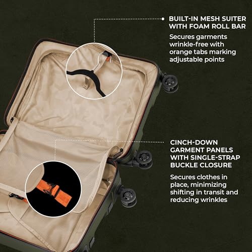 Image of Briggs & Riley Domestic 22 inch Carry On Spinner - Luggage for Travel, Suitcases with Wheels, Hardside Rolling Bag for Men & Women, Self-Repairing Zipper - Torq Collection, Hunter Green