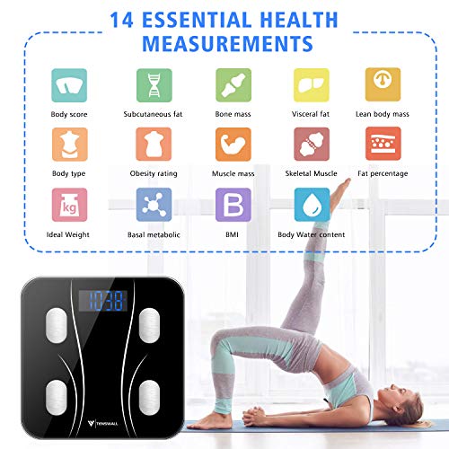 Body Weight Scale, Digital Bathroom Scale Body Composition Monitor Health Analyzer with Smartphone App for Body Weight, Body Fat, Water, BMI, BMR, Muscle Mass 396 lbs