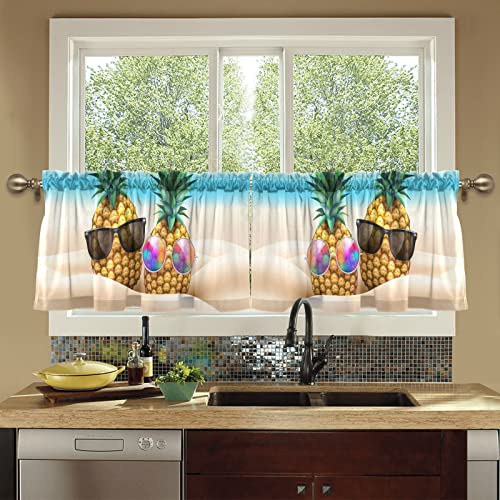 Pineapple Sunglasses In Beach Short Kitchen Curtains 36 Inches Long Kitchen Window Curtains Set Of 2 Cafe Curtains Tier Window Curtains For Bathroom Bedroom, 57"X36" #TOP7