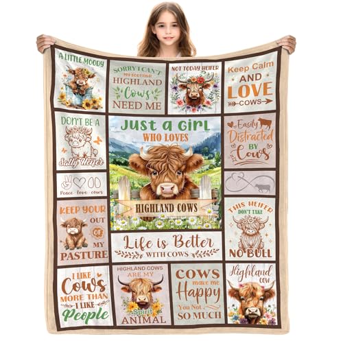 Yasrlvun Highland Cow Gifts for Women Men 50"x 60" High Cattle Throw Blanket for Travel Home Highlands Cows Lovers Blankets