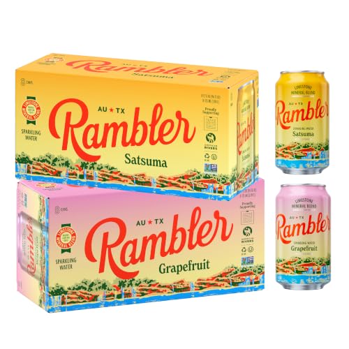 Image of AUTX RAMBLER Sparkling Water, Texas Limestone Mineral Blend, Grapefruit x Satsuma, 12-Ounce Cans, 8 Count x 2 (16 Cans Total)