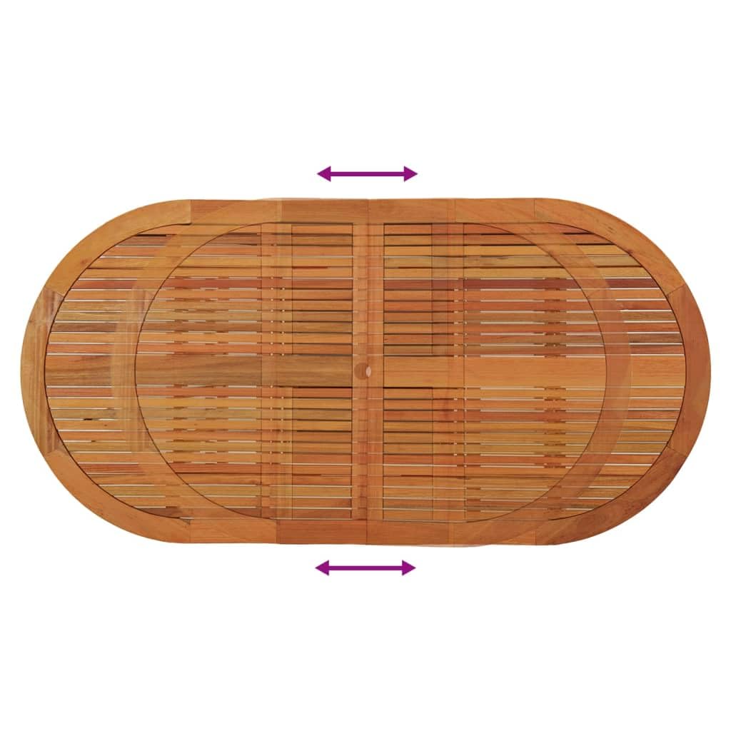 Tavolo da giardino allungabile in legno massiccio di eucalipto, 200 x 100 x 75 cm, con pratico foro per ombrelloni, ideale per pasti in terrazza o in giardino.