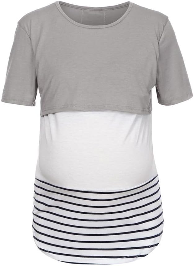 Lace Splice Pregnant Nursing Tank Top Baby Bump Tee Pajamas Double Layer Breastfeeding Pregnancy Basic Top