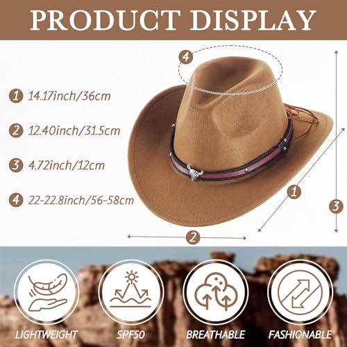 Image of Toulite 9 Pcs Western Cowboy Hats Faux Felt with Strap Bulk | 9 Color Fur Faux Felt Travel Cap for Men Women, Cowgirl Party Halloween Cosplay Costume Western Theme Events