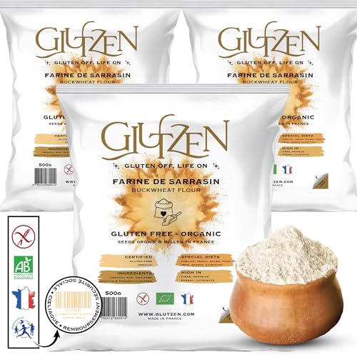 Farine de Sarrasin Bio GLUTZEN. Compatible Machine à Pain, Pain Sans Gluten, Farine Pizza, Pâtes Sans Gluten, Pancakes, Biscuits, Muffins. Cœliaque, IG Bas,...