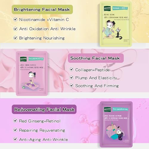 Face Masks Skincare Set for Girl,Moisturizing Collagen Facial Masks for Women Home Spa,Hyaluronic Acid Face Mask for All Skin Types,Day Night Facial Mask Deep Cleaning,Oil Contral 25ml (12Pack) - Image 3