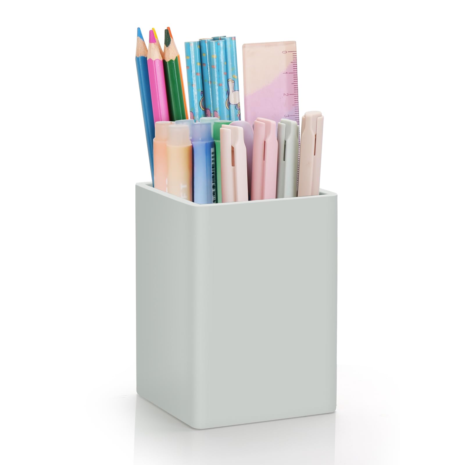 Pen Holder for Desk,Nordic Elegance Square Silicone Pencil Holder Soft Minimalist Desk Pen Pot Stand Waterproof Multifunctional Office Supplies for Home,Kids and SchoolGrey) โ image 1