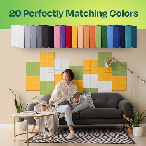 Image of Acoustic Panels 12-Pack Soundproof Wall Panels 12 inchx12 inchx0.4 inch Decorative Sound Dampening for Your Home, Office, Studio, Bedroom & More with Unique GridFrame Carving [Yellow Orange Gold]