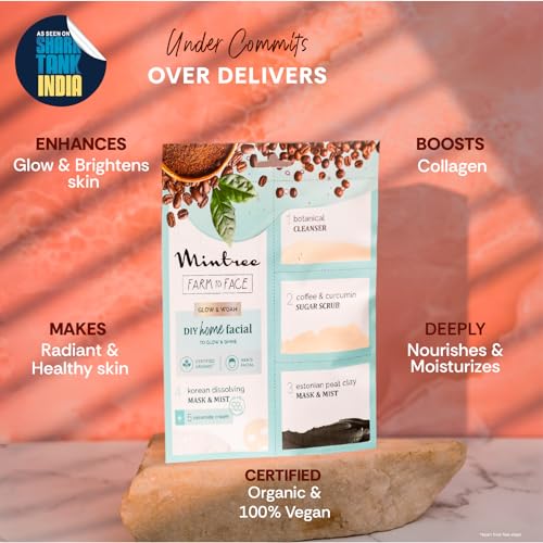 Image of Mintree Organic Coffee at Home Facial Kit for Men Korean Melting Collagen Flim Sheet Mask|DeTan & Anti Aging European Black Mask| Salon Like Glowing Skin in Easy 5 Steps| Brightens&Tightens